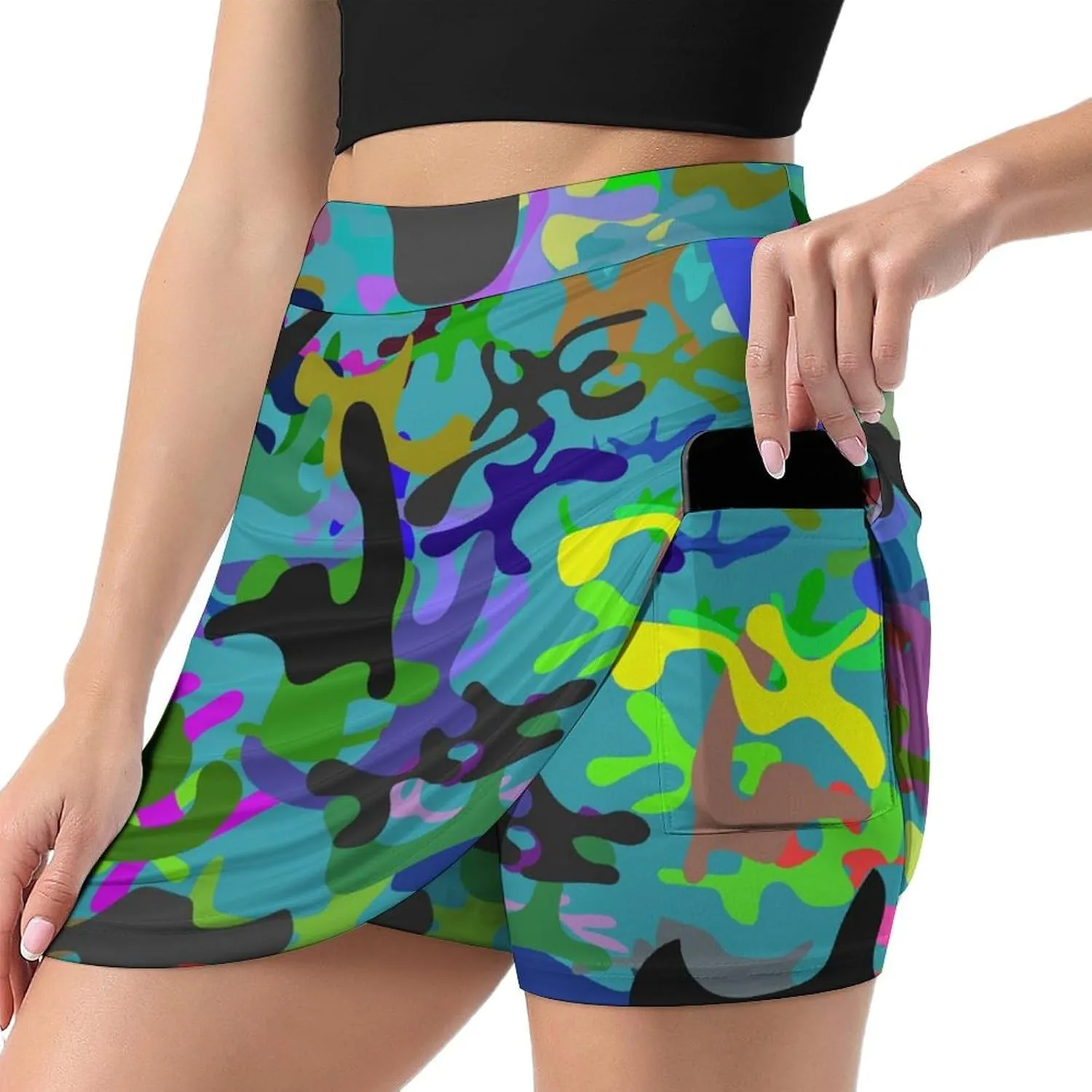 Camo Party Splash Women's Mini Tennis Skirt with Shorts Underneath Athletic Workout Cute Skorts