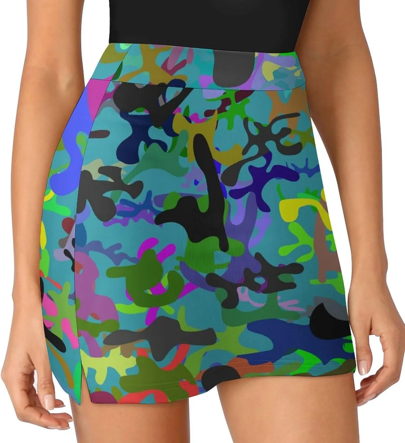 Camo Party Splash Women's Mini Tennis Skirt with Shorts Underneath Athletic Workout Cute Skorts