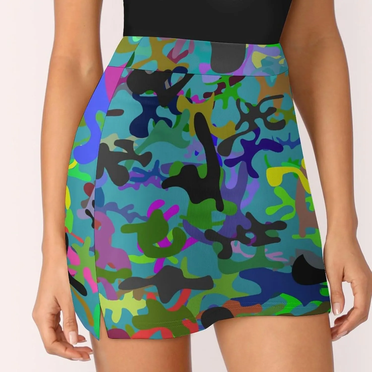 Camo Party Splash Women's Mini Tennis Skirt with Shorts Underneath Athletic Workout Cute Skorts