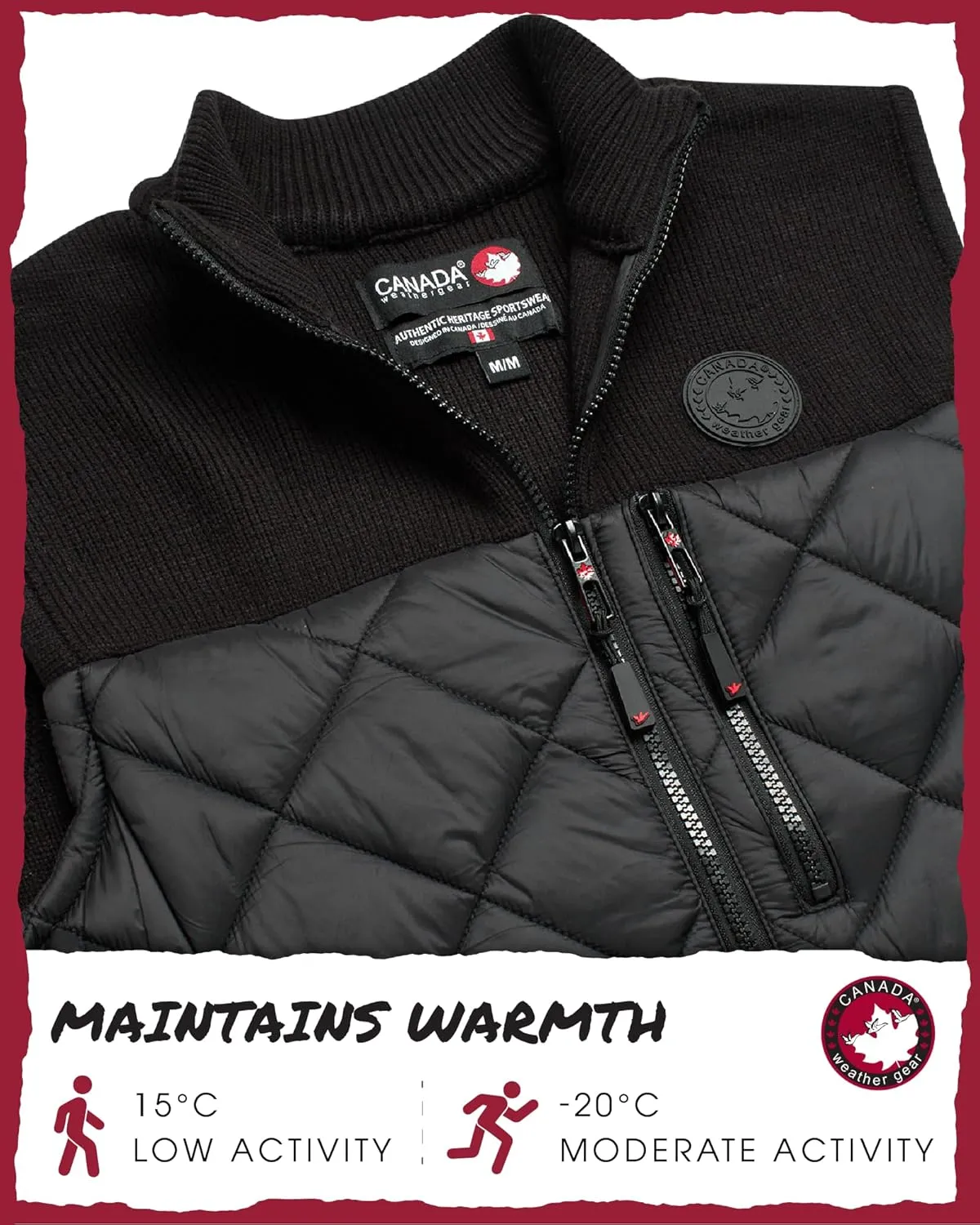 CANADA WEATHER GEAR Men's Vest - Zip Up Sweater Yoke Front and Back Quilted Warm Vest for Men - Men's Outerwear Vests (M-XXL)