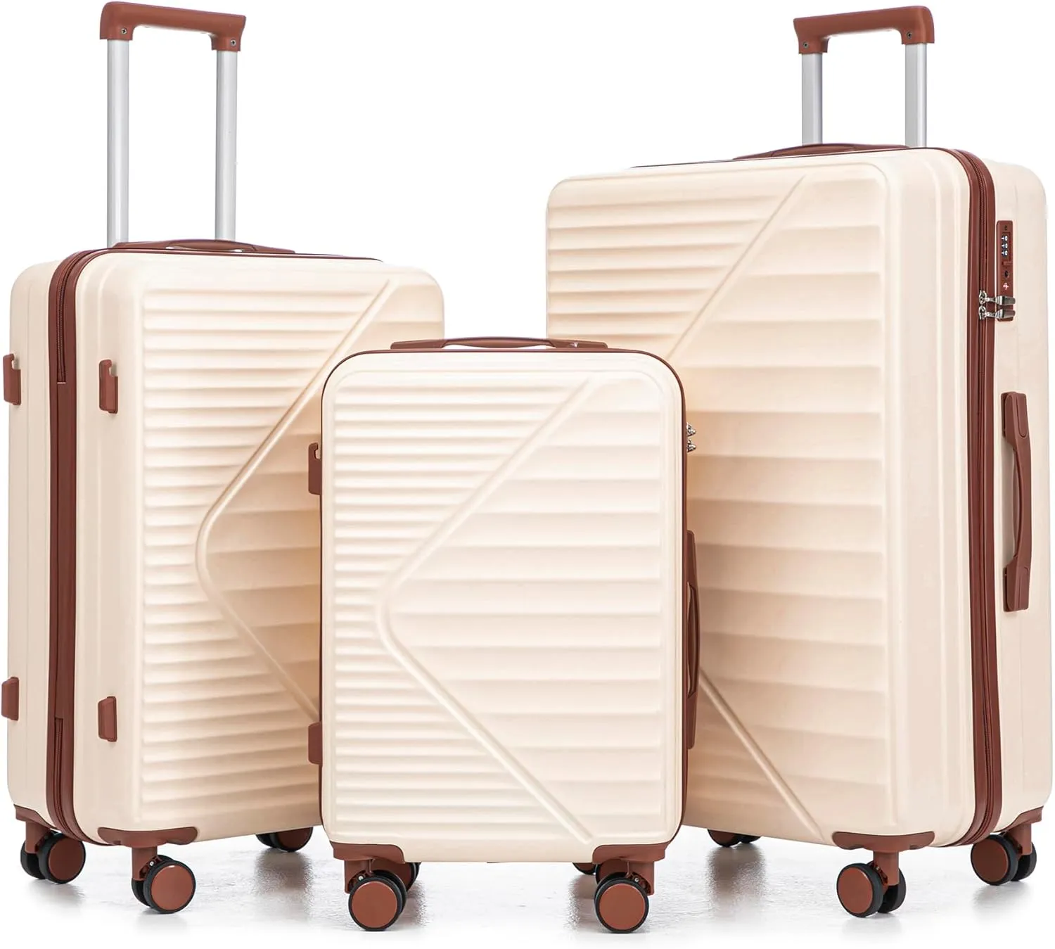 Carry On 3-Piece Hardshell Luggage Set (20/24/28 Inch) ABS Spinner Wheel, Portable Lightweight Expandable Hardside Travel Away Suitcase with TSA Combination Lock, Beige