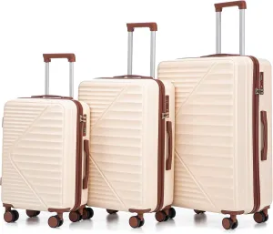 Carry On 3-Piece Hardshell Luggage Set (20/24/28 Inch) ABS Spinner Wheel, Portable Lightweight Expandable Hardside Travel Away Suitcase with TSA Combination Lock, Beige