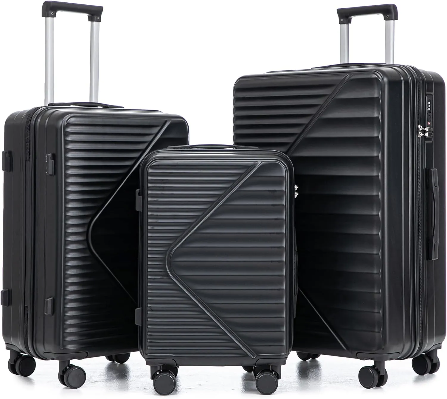 Carry On 3-Piece Hardshell Luggage Set (20/24/28 Inch) ABS Spinner Wheel, Portable Lightweight Expandable Hardside Travel Away Suitcase with TSA Combination Lock, Black