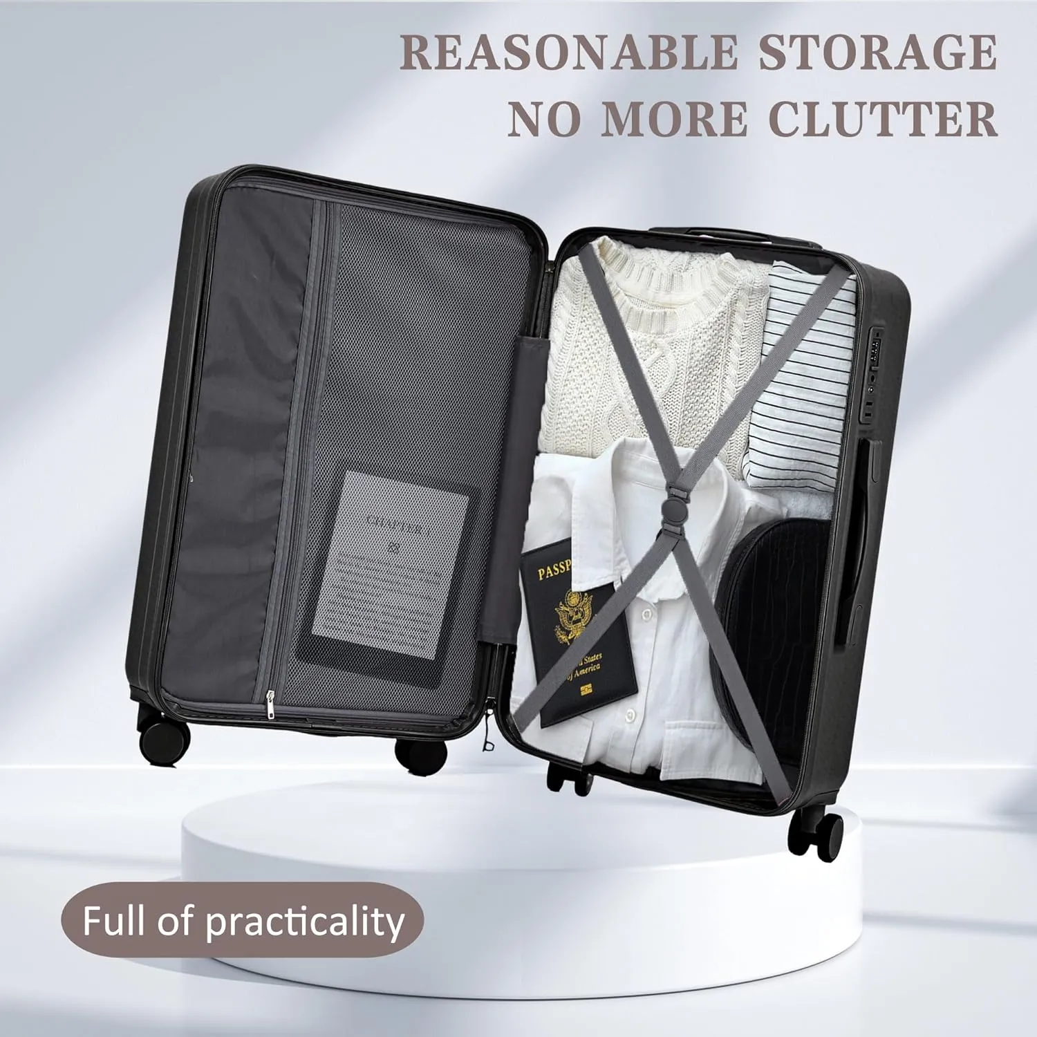 Carry On 3-Piece Hardshell Luggage Set (20/24/28 Inch) ABS Spinner Wheel, Portable Lightweight Expandable Hardside Travel Away Suitcase with TSA Combination Lock, Black
