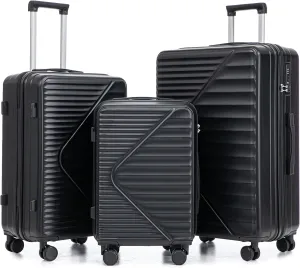 Carry On 3-Piece Hardshell Luggage Set (20/24/28 Inch) ABS Spinner Wheel, Portable Lightweight Expandable Hardside Travel Away Suitcase with TSA Combination Lock, Black