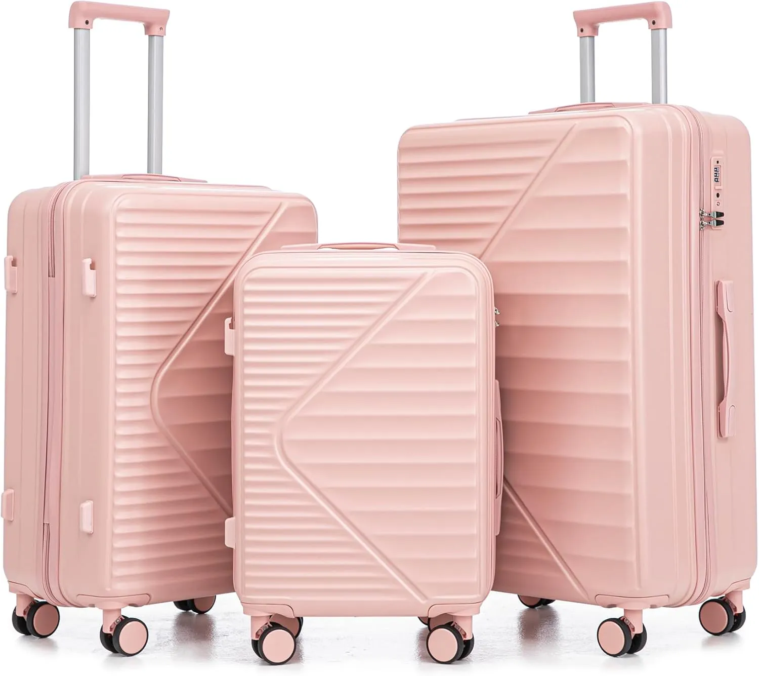 Carry On 3-Piece Hardshell Luggage Set (20/24/28 Inch) ABS Spinner Wheel, Portable Lightweight Expandable Hardside Travel Away Suitcase with TSA Combination Lock, Pink