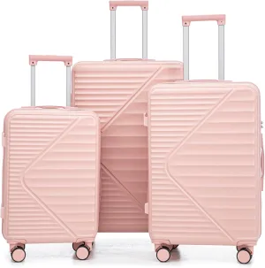 Carry On 3-Piece Hardshell Luggage Set (20/24/28 Inch) ABS Spinner Wheel, Portable Lightweight Expandable Hardside Travel Away Suitcase with TSA Combination Lock, Pink