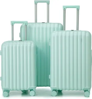 Carry On 3 Piece Hardshell Luggage Set with Cup Phone Holder, USB Port, Portable Lightweight Expandable Hardside Travel Suitcase with ABS Spinner Wheel, TSA Lock, (20/24/28 Inch), Mint Green