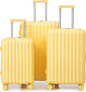 Carry On 3 Piece Hardshell Luggage Set with Cup Phone Holder, USB Port, Portable Lightweight Expandable Hardside Travel Suitcase with ABS Spinner Wheel, TSA Lock, (20/24/28 Inch), Yellow