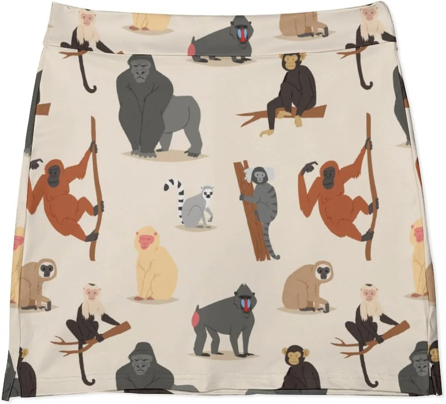 Cartoon Style of Monkeys Women's Mini Tennis Skirt with Shorts Underneath Athletic Workout Cute Skorts