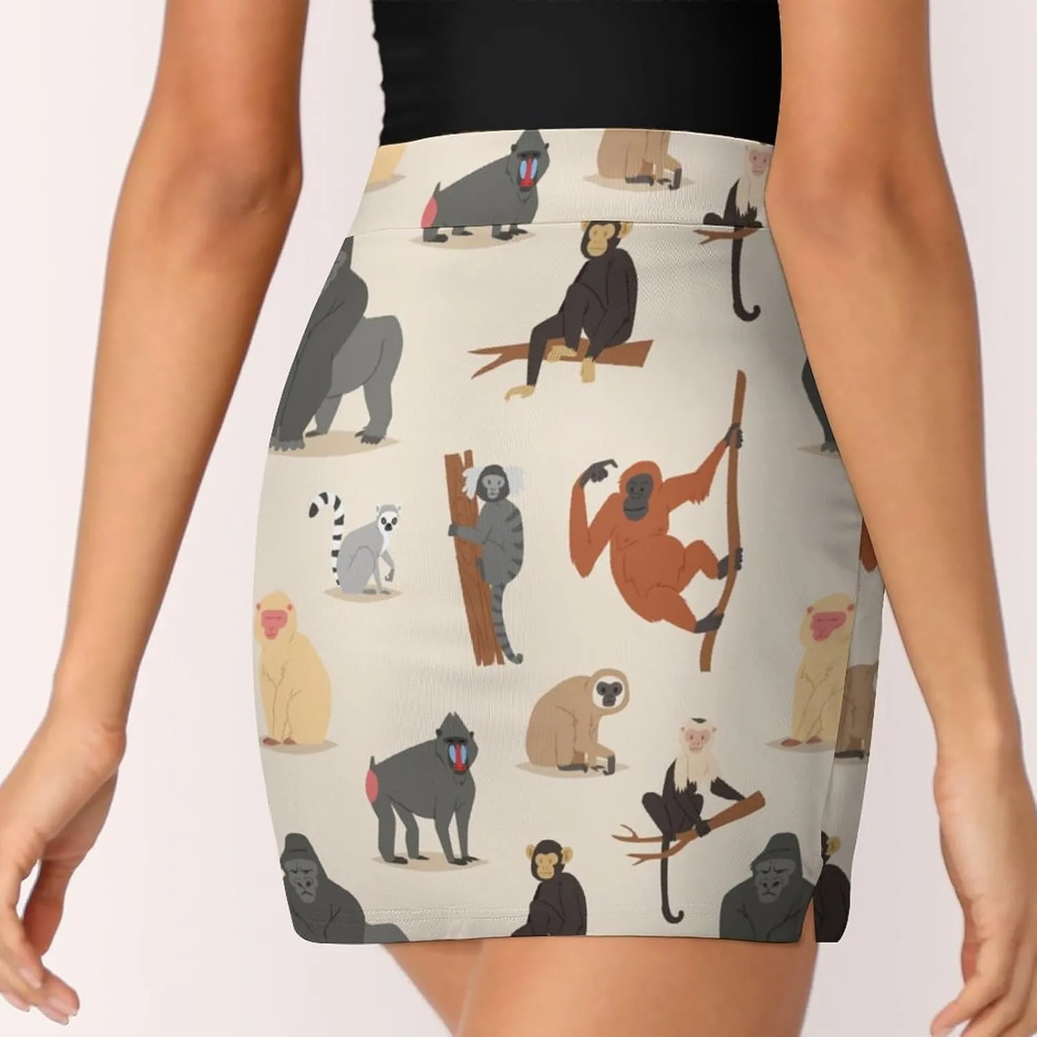 Cartoon Style of Monkeys Women's Mini Tennis Skirt with Shorts Underneath Athletic Workout Cute Skorts