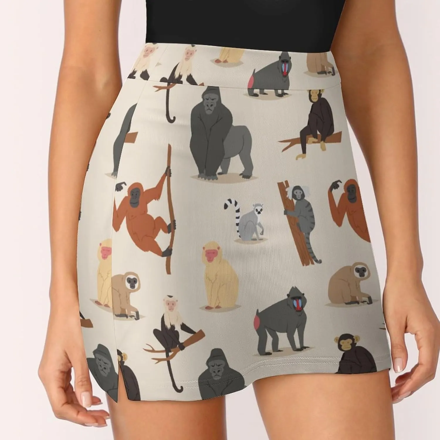 Cartoon Style of Monkeys Women's Mini Tennis Skirt with Shorts Underneath Athletic Workout Cute Skorts