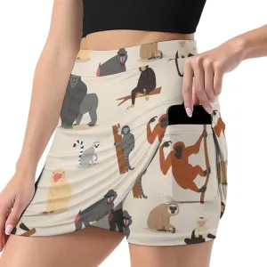 Cartoon Style of Monkeys Women's Mini Tennis Skirt with Shorts Underneath Athletic Workout Cute Skorts