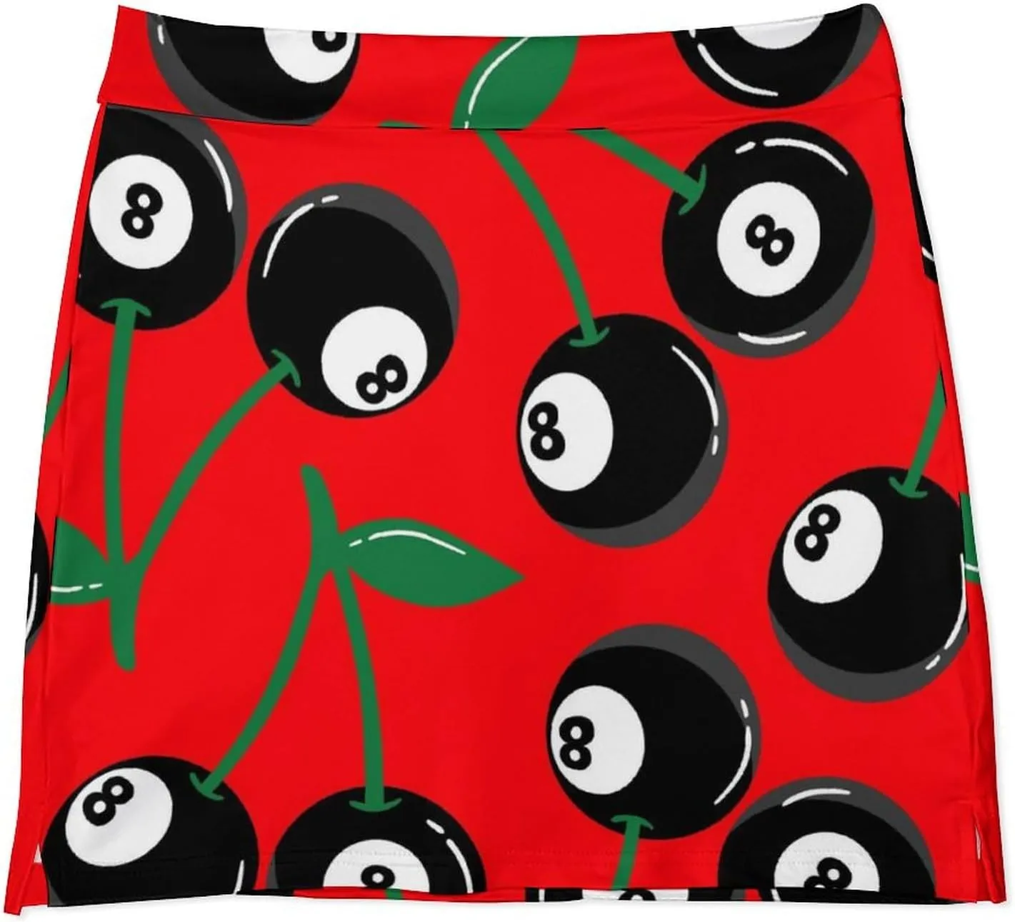 Cherry with Billiards 8 Ball Pattern Women's Mini Tennis Skirt with Shorts Underneath Athletic Workout Cute Skorts