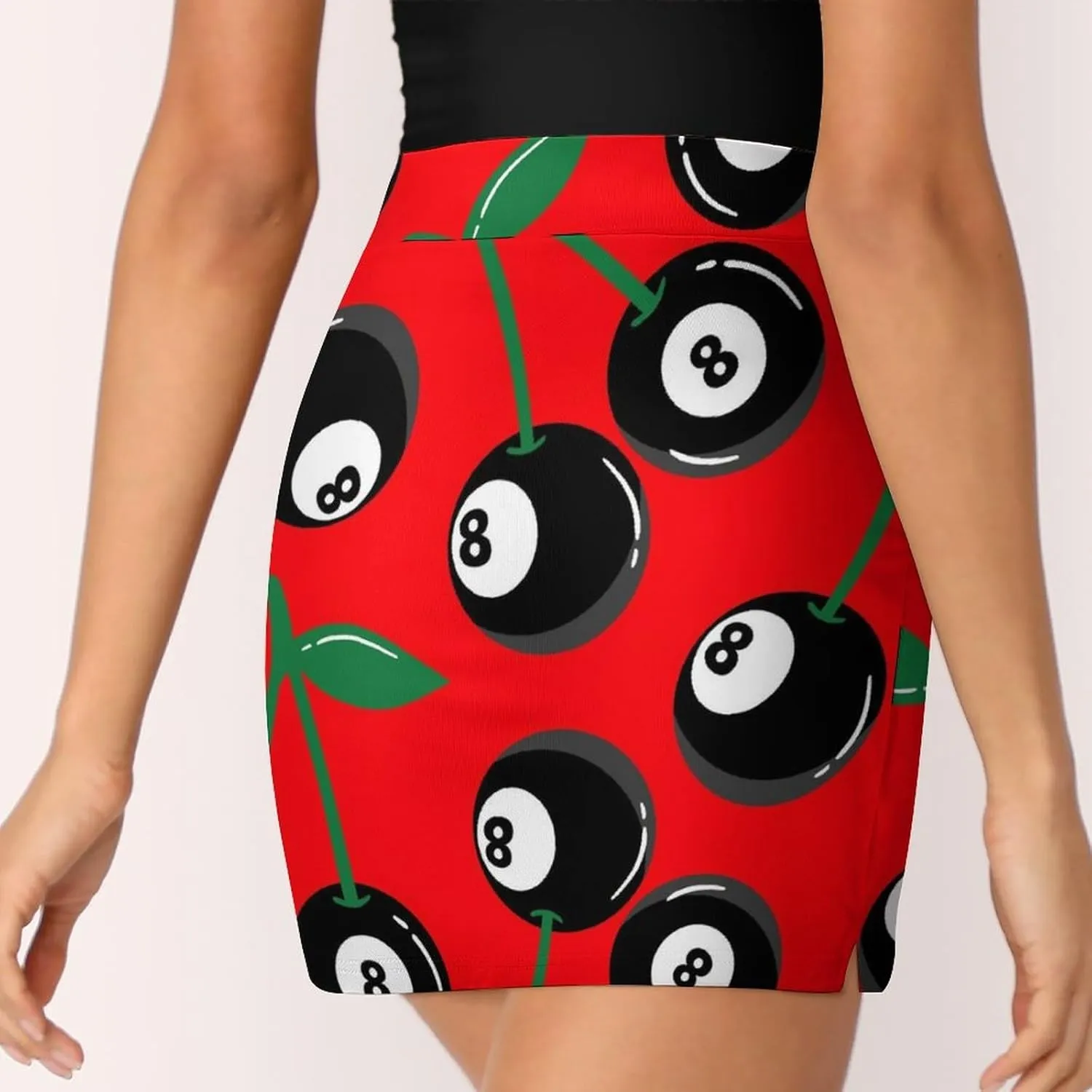 Cherry with Billiards 8 Ball Pattern Women's Mini Tennis Skirt with Shorts Underneath Athletic Workout Cute Skorts