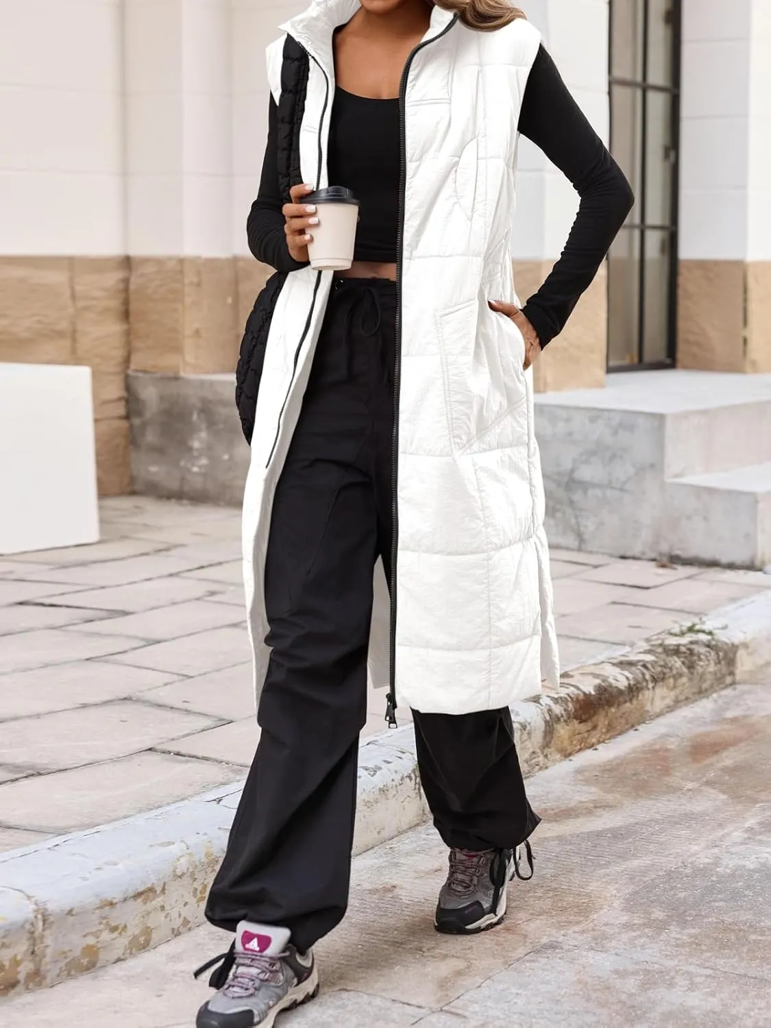 Cicy Bell Womens Long Quilted Puffer Vest Lightweight Sleeveless Winter Jackets Side Slit Packable Coats