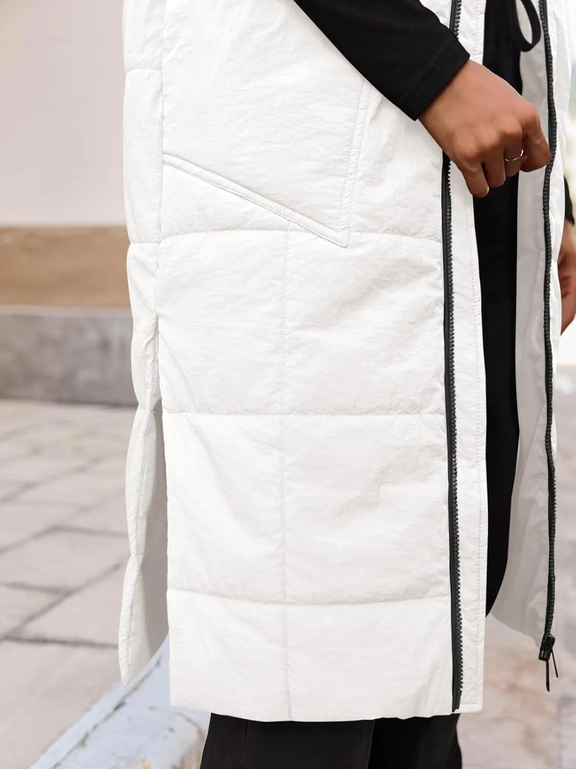 Cicy Bell Womens Long Quilted Puffer Vest Lightweight Sleeveless Winter Jackets Side Slit Packable Coats