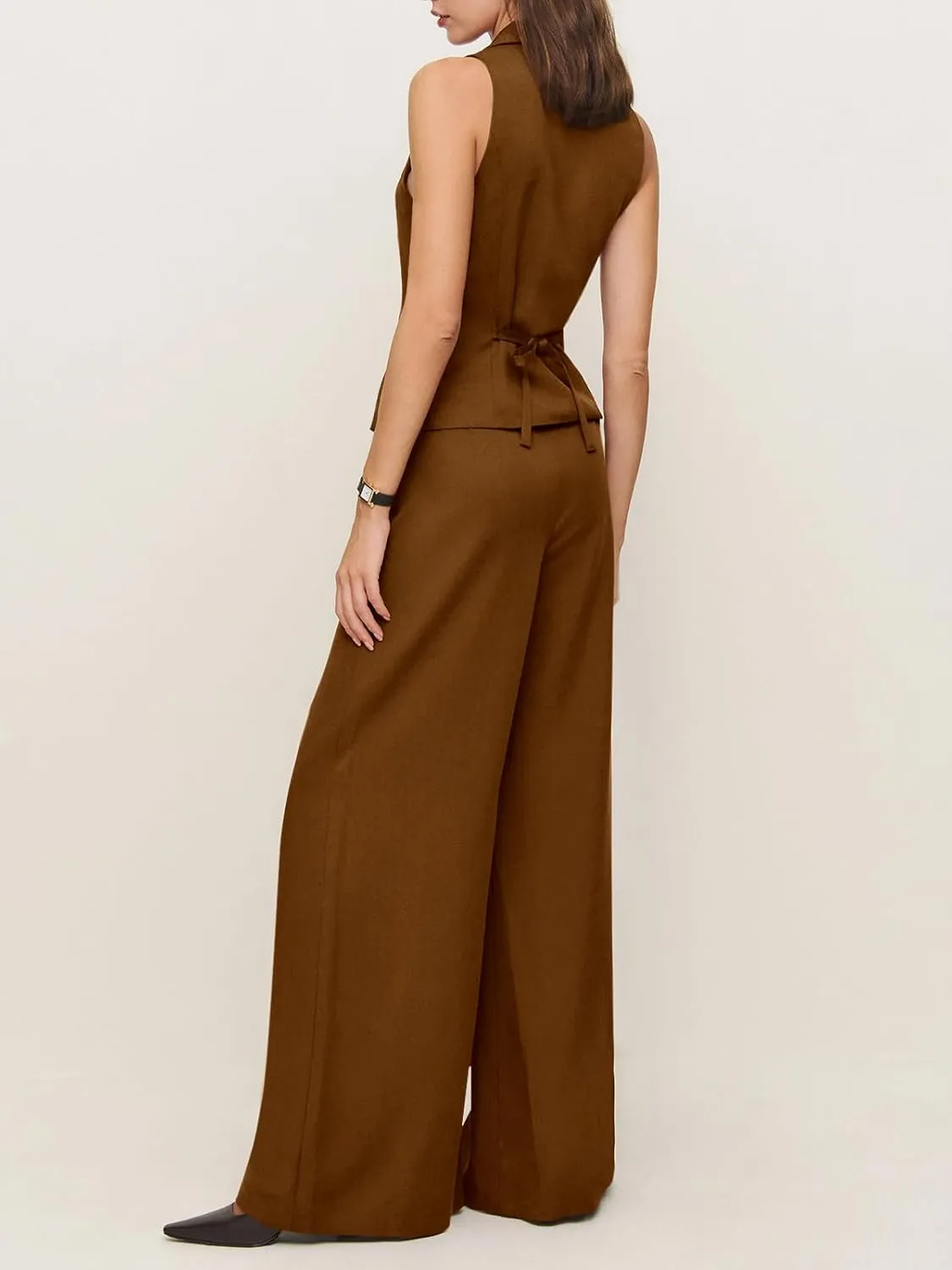 Cicy Bell Womens Vest Sets Summer 2 Piece Outfits Button Crop Blazer Vest and Wide Leg Pant Suits