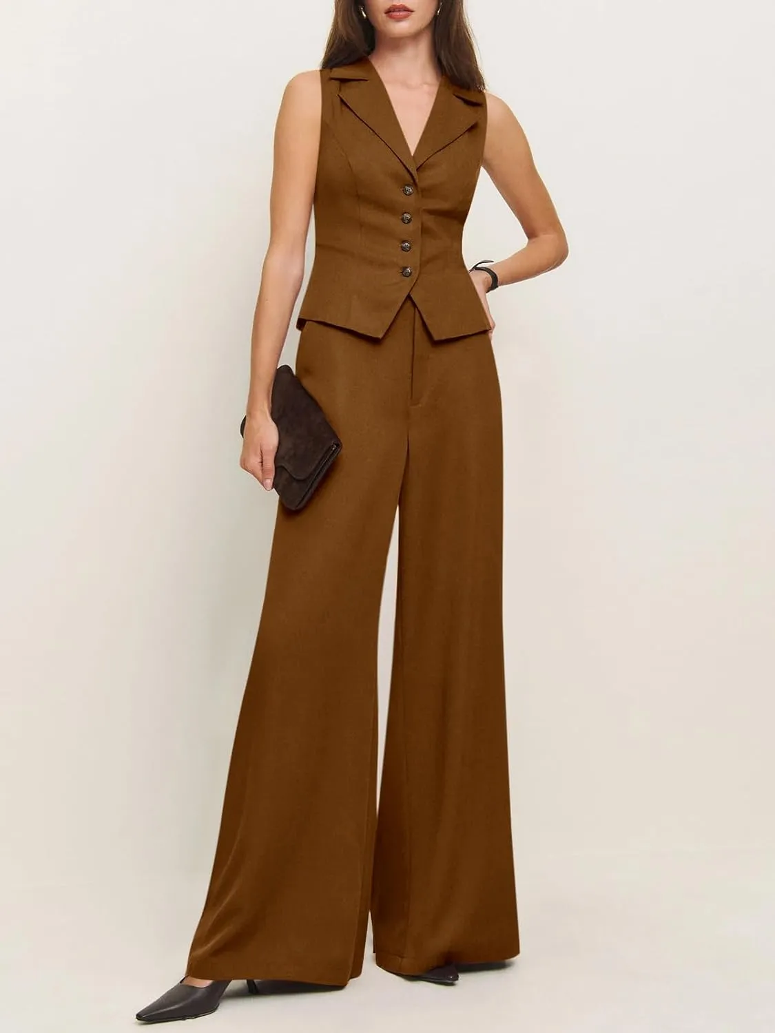 Cicy Bell Womens Vest Sets Summer 2 Piece Outfits Button Crop Blazer Vest and Wide Leg Pant Suits