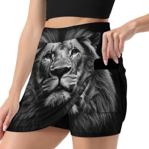 Close Up of A Lion Women's Mini Tennis Skirt with Shorts Underneath Athletic Workout Cute Skorts