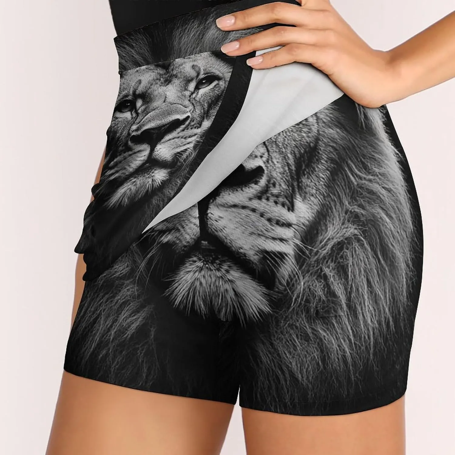 Close Up of A Lion Women's Mini Tennis Skirt with Shorts Underneath Athletic Workout Cute Skorts