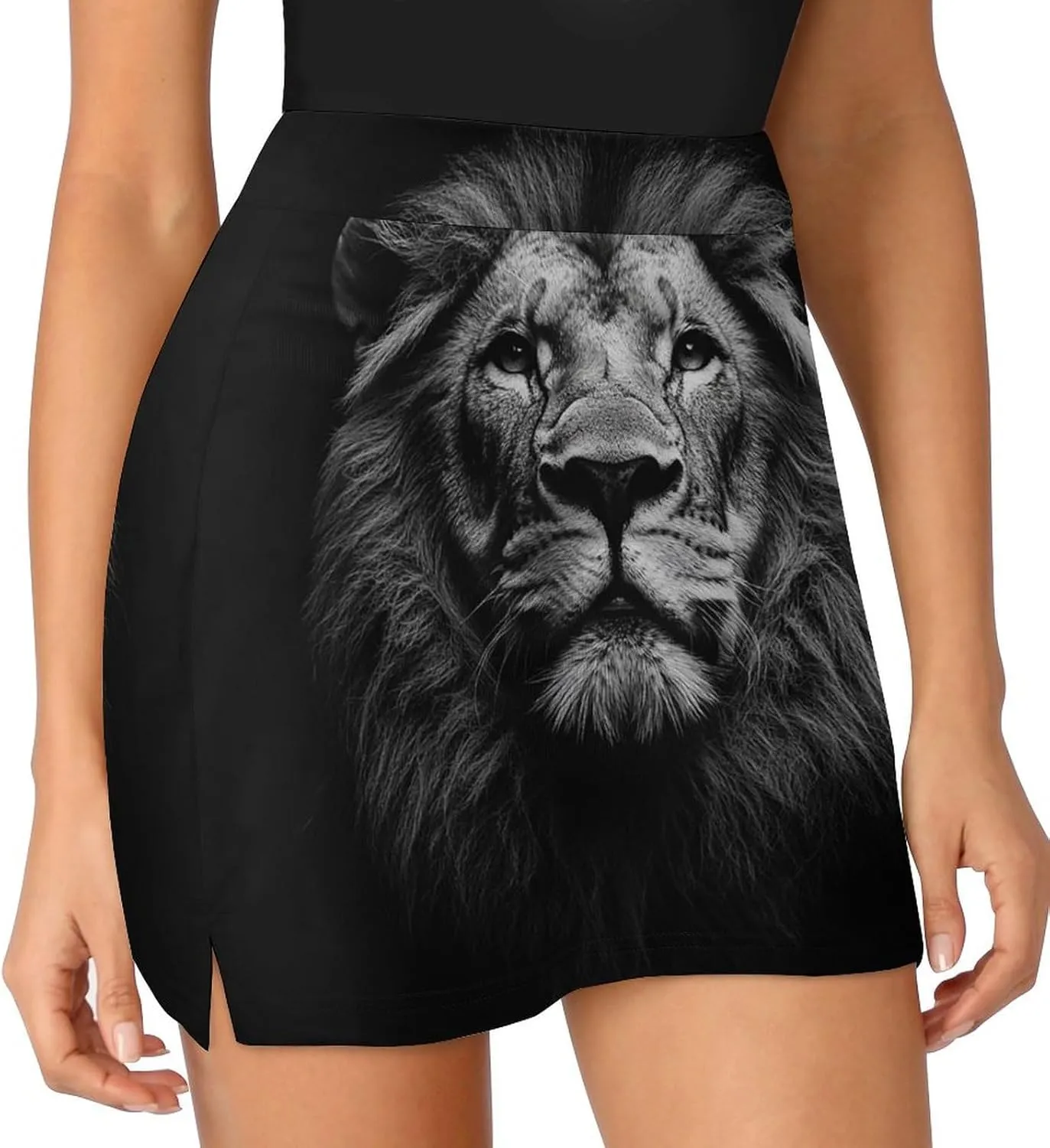 Close Up of A Lion Women's Mini Tennis Skirt with Shorts Underneath Athletic Workout Cute Skorts