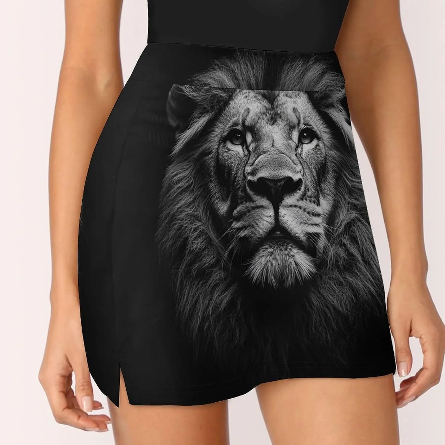 Close Up of A Lion Women's Mini Tennis Skirt with Shorts Underneath Athletic Workout Cute Skorts