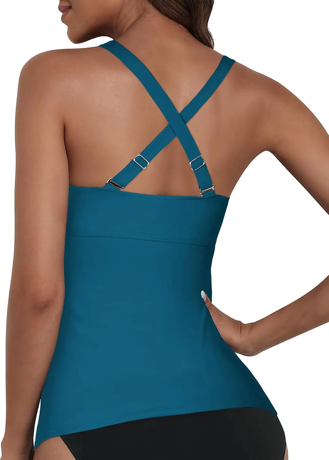 coastal rose Womens Underwire Tankini Top Only Sexy V Neck Swimsuit Top for Big Busted Tummy Control Bathing Suits