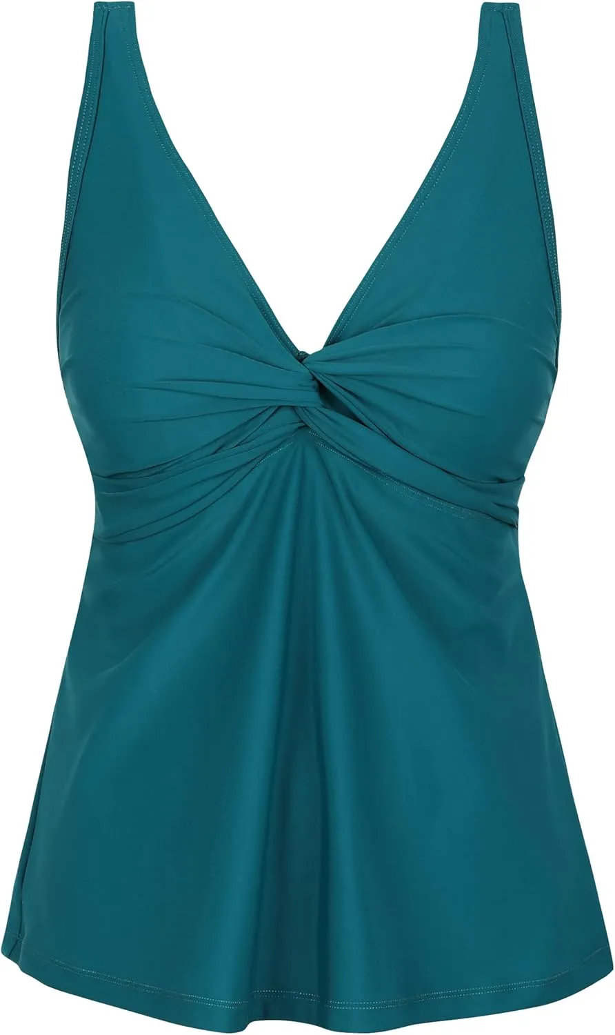 coastal rose Women's Underwire Tankini Top Twist Front V Neck Push Up Swimsuit Top Flowy Bathing Suit Tops Only