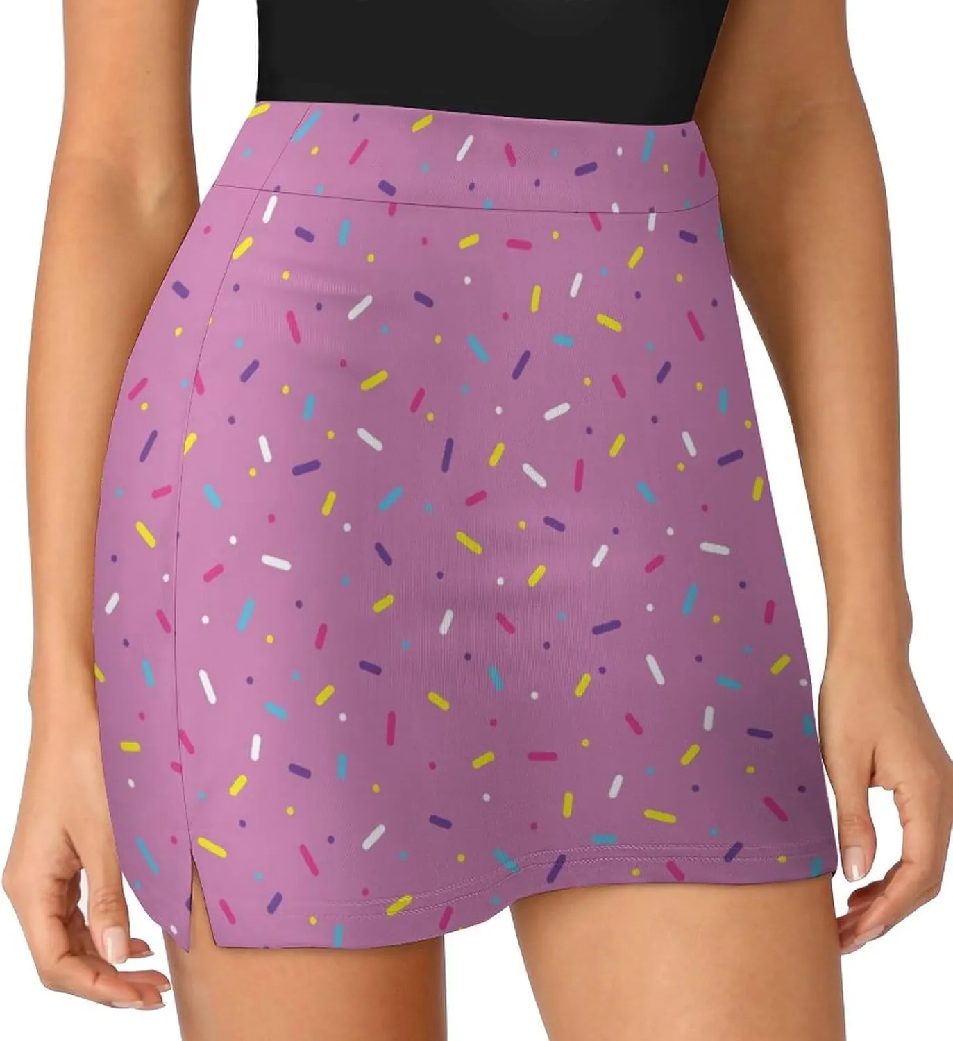 Colorful Donut Glaze with Sprinkles Women's Mini Tennis Skirt with Shorts Underneath Athletic Workout Cute Skorts