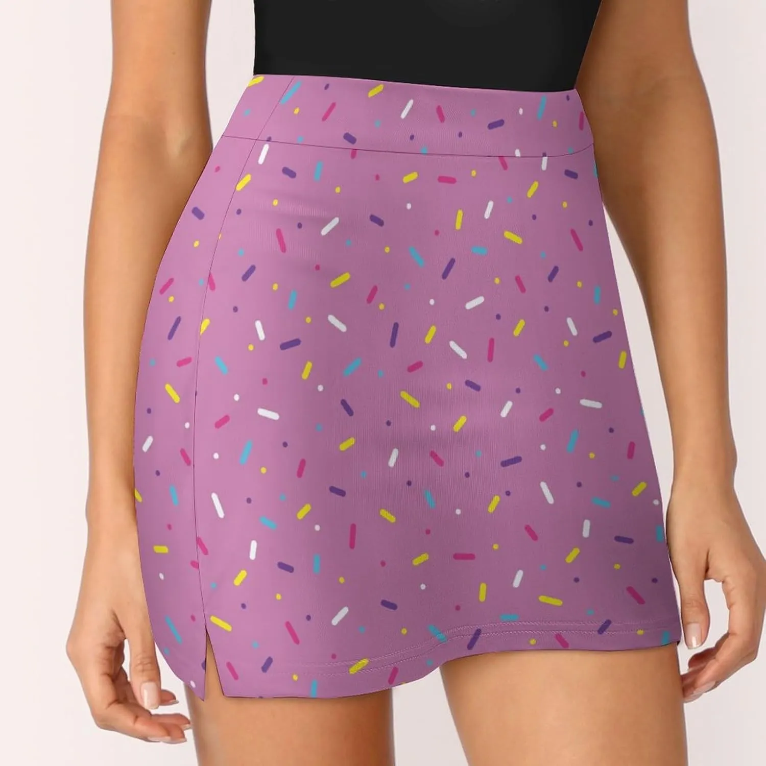 Colorful Donut Glaze with Sprinkles Women's Mini Tennis Skirt with Shorts Underneath Athletic Workout Cute Skorts