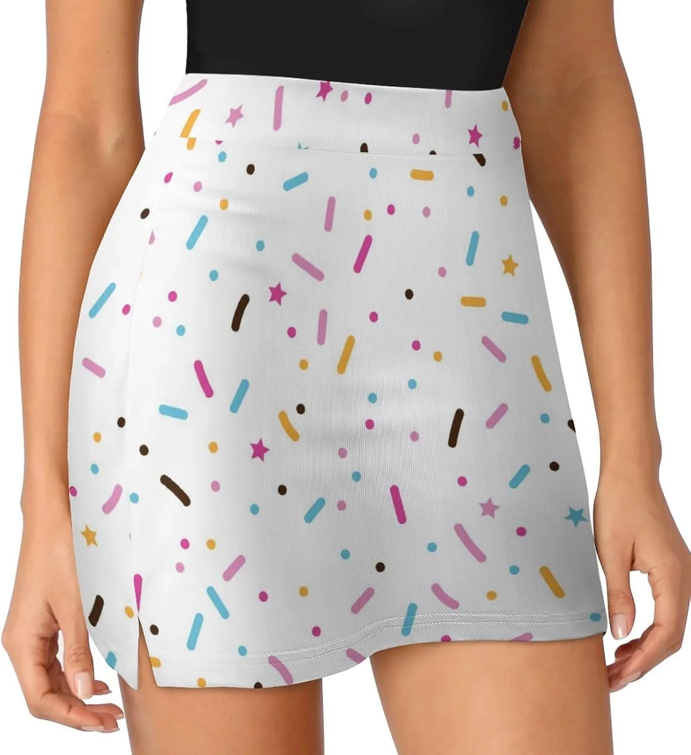 Colorful Sprinkles and Donut Glaze Women's Mini Tennis Skirt with Shorts Underneath Athletic Workout Cute Skorts