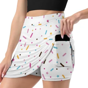 Colorful Sprinkles and Donut Glaze Women's Mini Tennis Skirt with Shorts Underneath Athletic Workout Cute Skorts