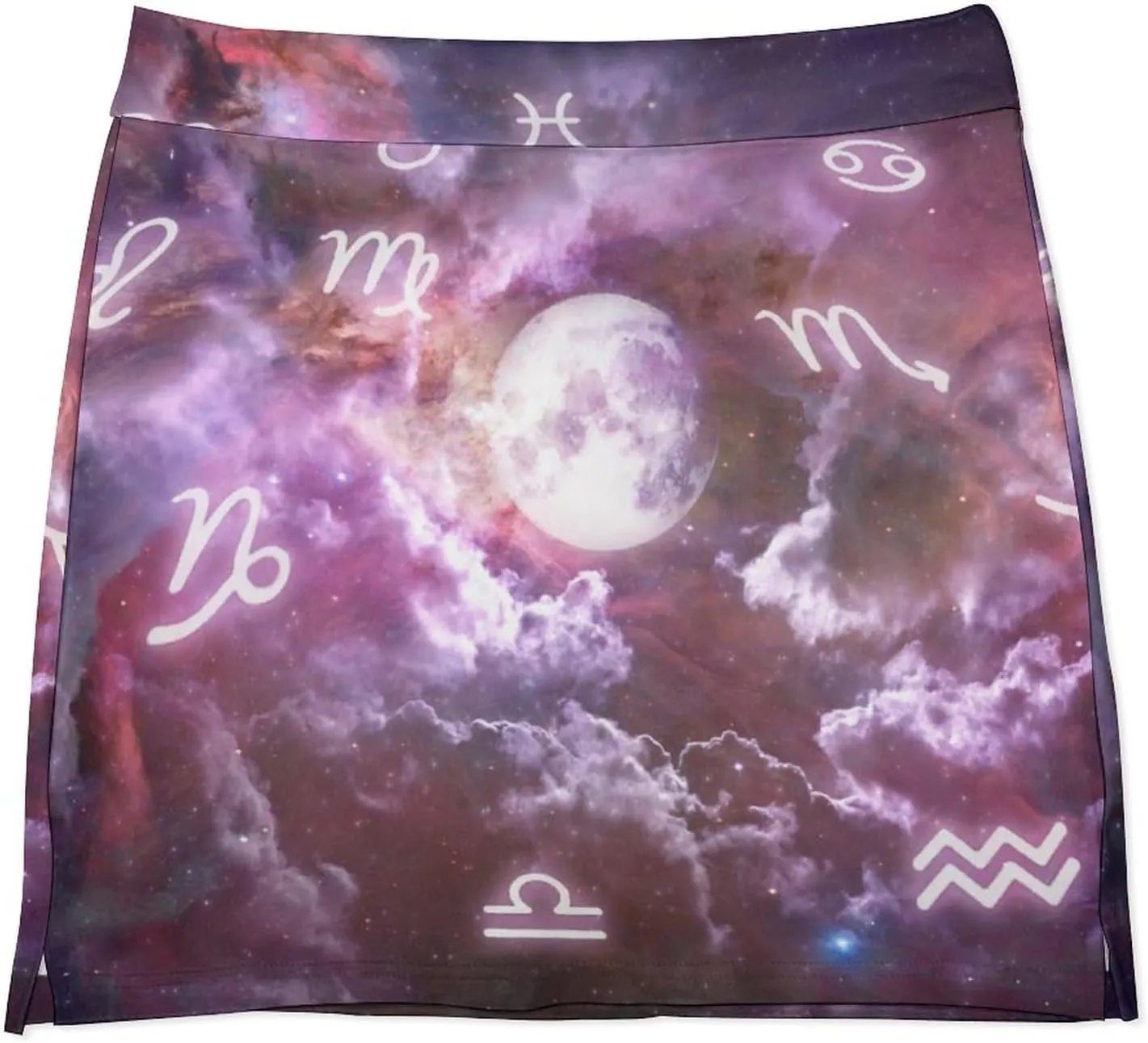 Colorful Zodiac Signs and The Moon Women's Mini Tennis Skirt with Shorts Underneath Athletic Workout Cute Skorts