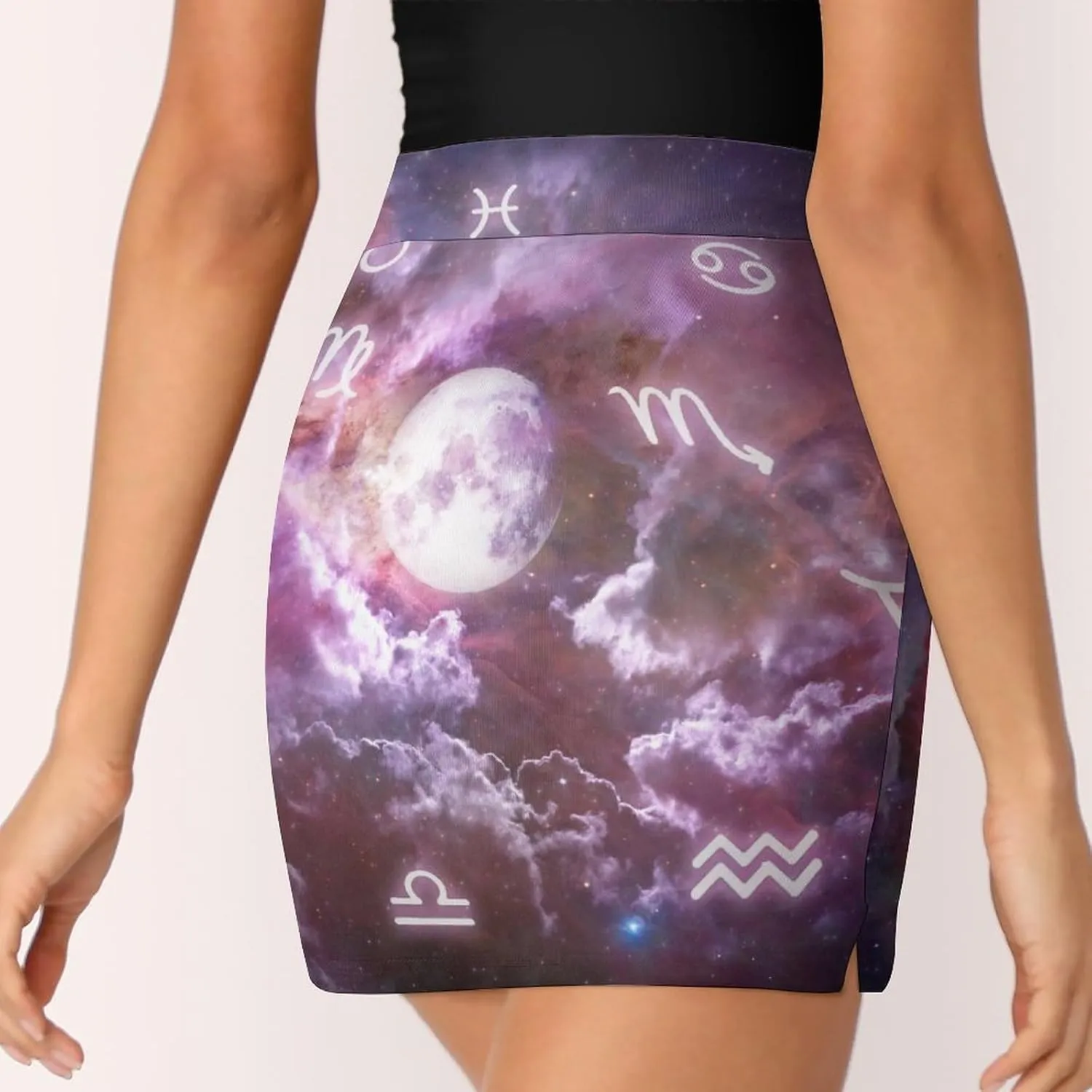Colorful Zodiac Signs and The Moon Women's Mini Tennis Skirt with Shorts Underneath Athletic Workout Cute Skorts