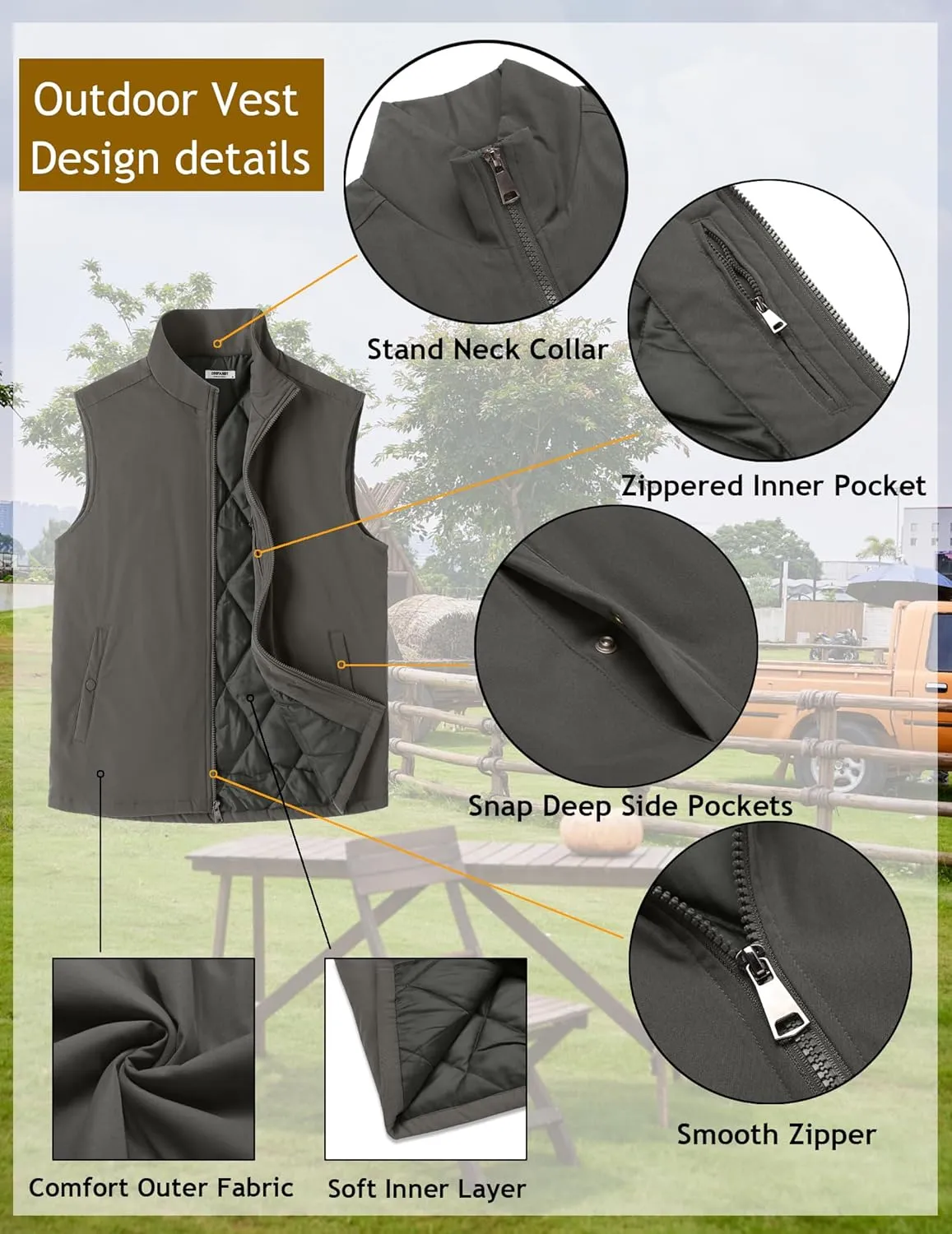 COOFANDY Men's Casual Outerwear Vest Lightweight Full-Zip Sleeveless Jacket Outdoor Hiking Travel Golf Vest with Pockets