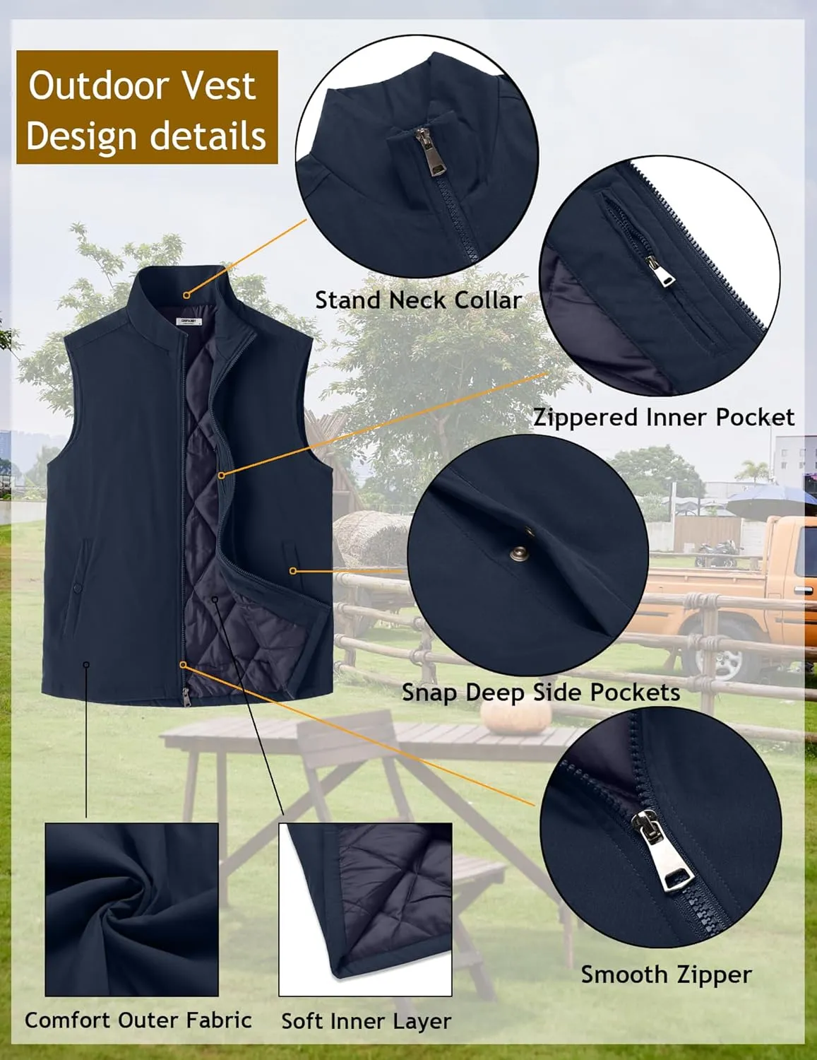 COOFANDY Men's Casual Outerwear Vest Lightweight Full-Zip Sleeveless Jacket Outdoor Hiking Travel Golf Vest with Pockets