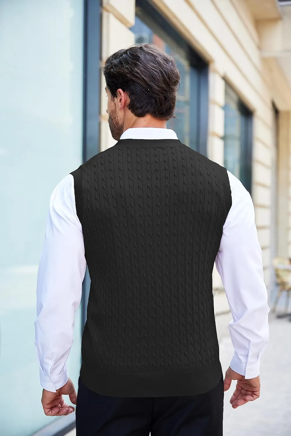 COOFANDY Men's Sleeveless Sweater Vest V-Neck Casual Cable Knit Button Down Cardigan Vest