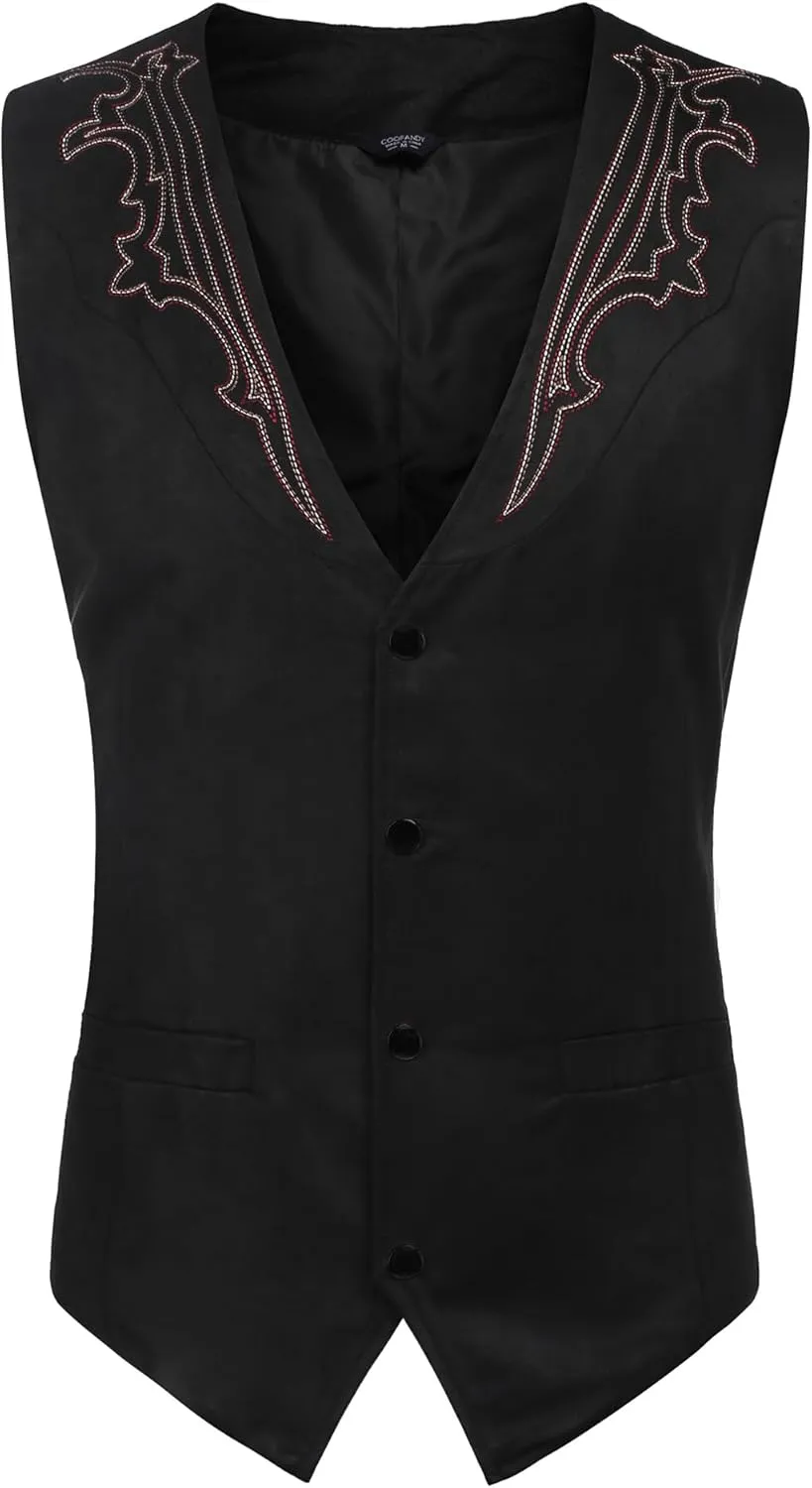 COOFANDY Men's Suede Leather Suit Vest Casual Western Vest Jacket Slim Fit Vest Waistcoat