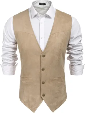 COOFANDY Men's Suede Leather Suit Vest Casual Western Vest Jacket Slim Fit Vest Waistcoat