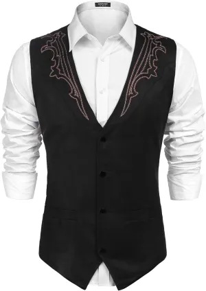 COOFANDY Men's Suede Leather Suit Vest Casual Western Vest Jacket Slim Fit Vest Waistcoat