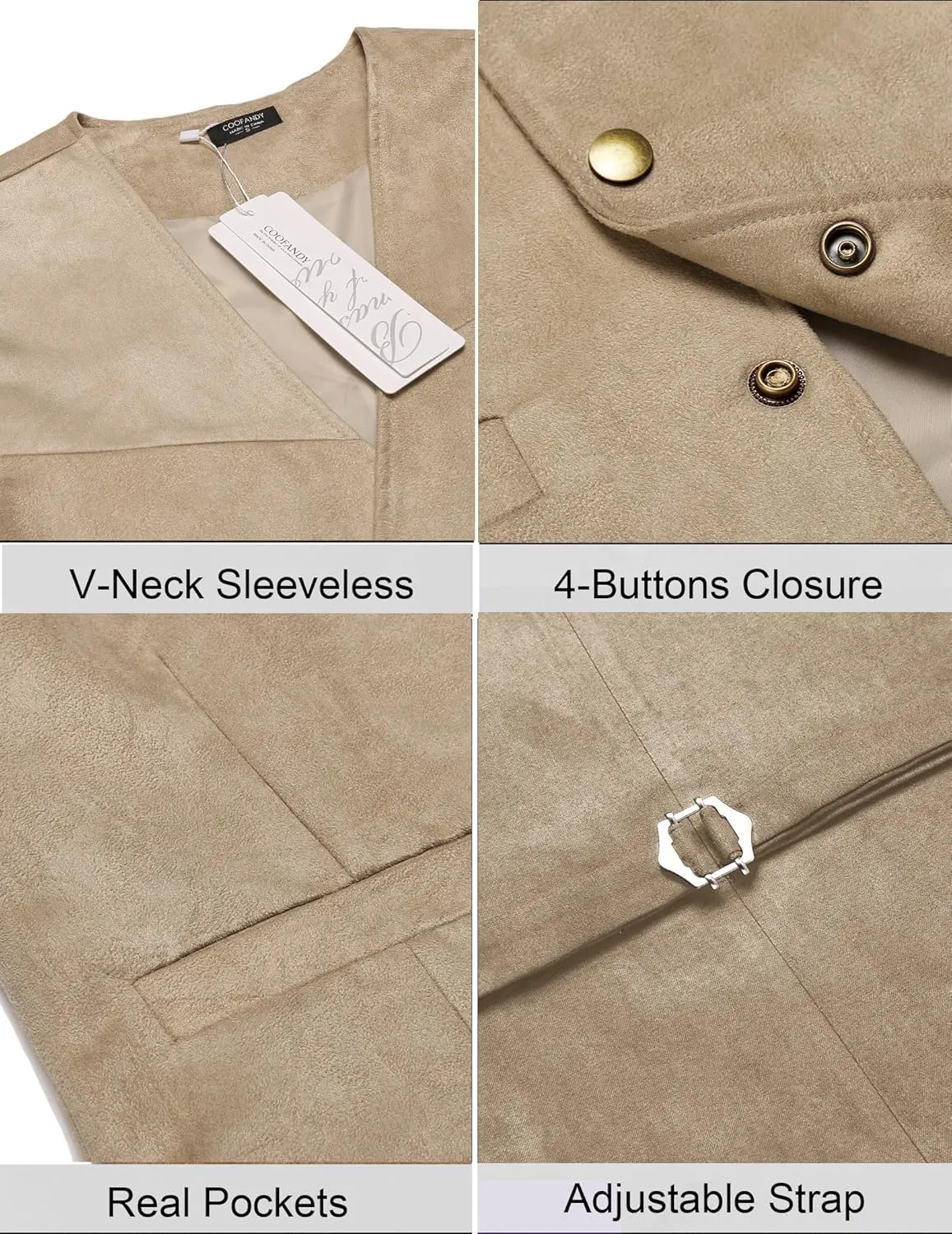COOFANDY Men's Suede Leather Suit Vest Casual Western Vest Jacket Slim Fit Vest Waistcoat