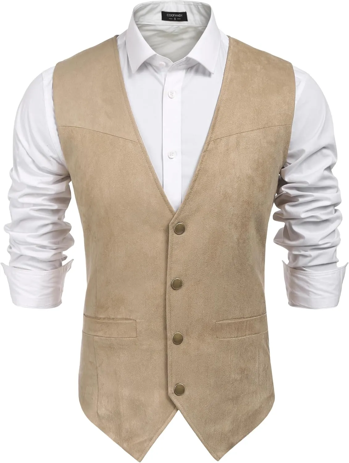 COOFANDY Men's Suede Leather Suit Vest Casual Western Vest Jacket Slim Fit Vest Waistcoat