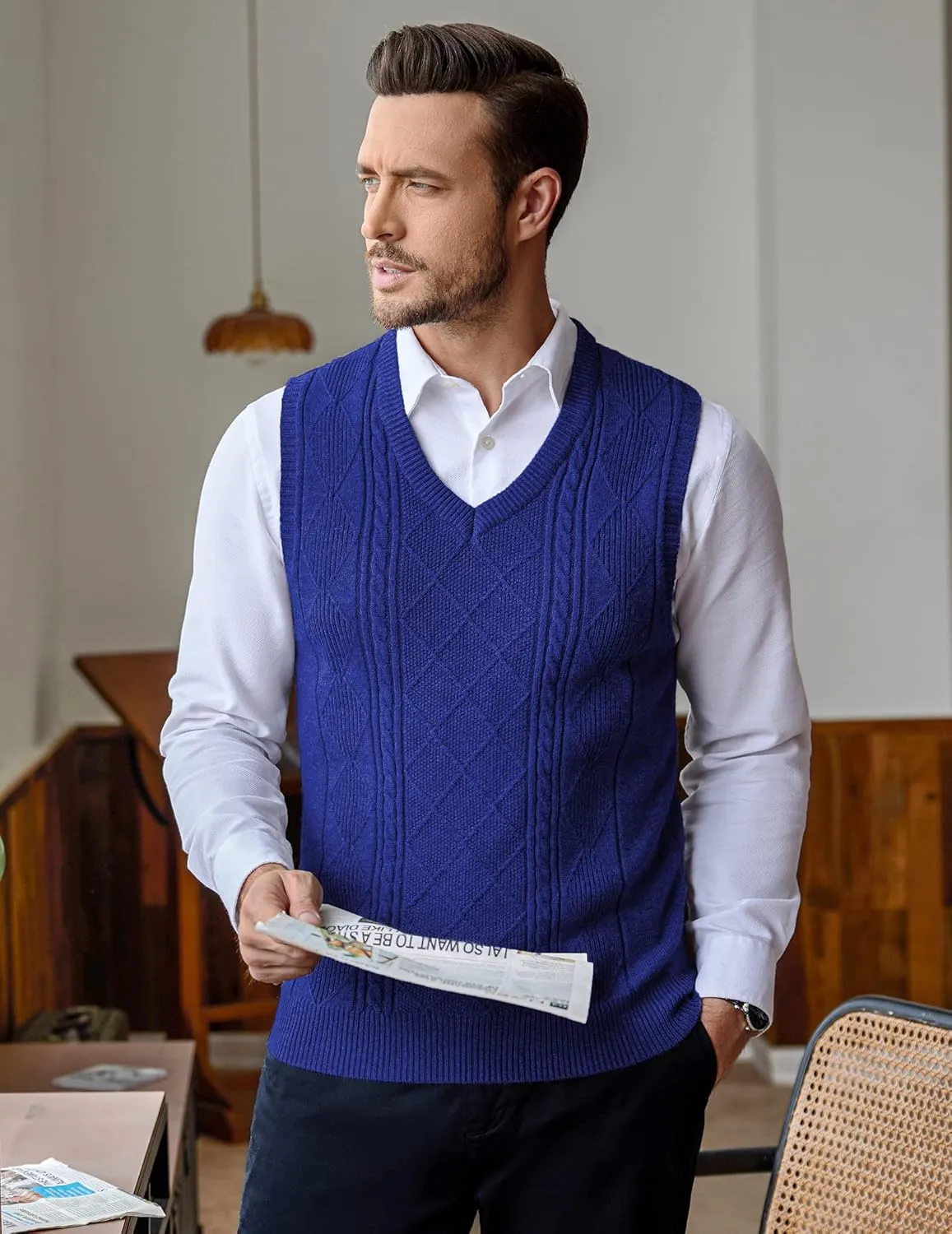 COOFANDY Men's Sweater Vest V Neck Pullover Sweater Sleeveless Knit Casual Slim Fit Vest