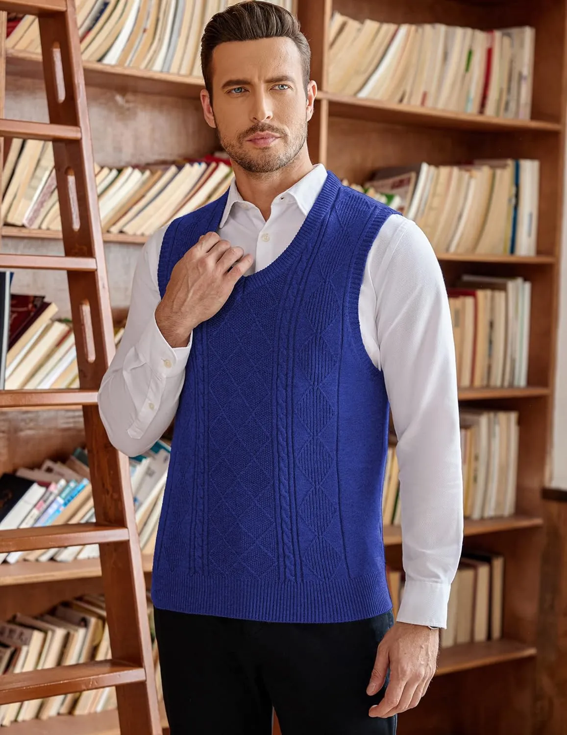 COOFANDY Men's Sweater Vest V Neck Pullover Sweater Sleeveless Knit Casual Slim Fit Vest