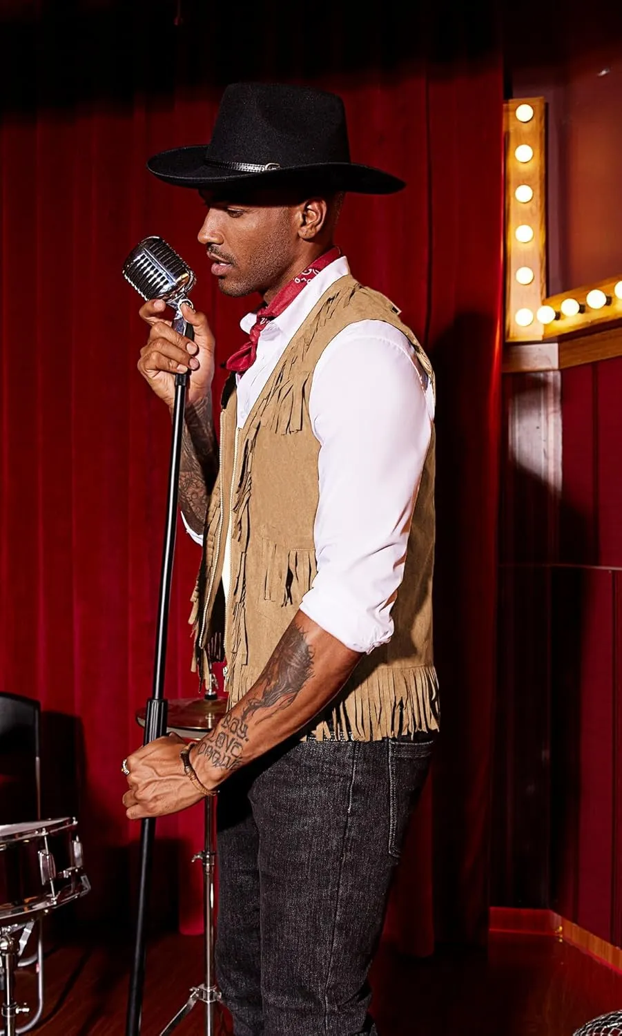 COOFANDY Men's Western Cowboy Vest Casual Fringe Hippie Costume V Neck Zipper Suede Leather Waistcoat