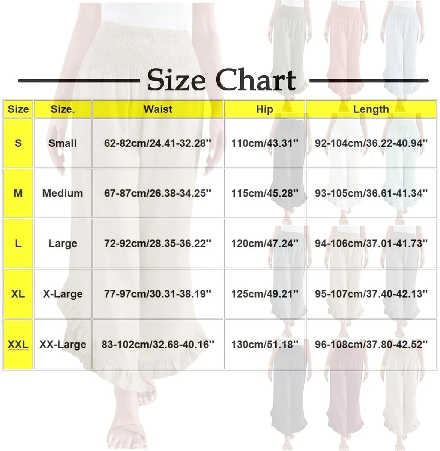 Cotton Linen Wide Leg Pants for Women Casual Summer High Elastic Waist Flowy Pants Ruffle Hem Palazzo Trousers