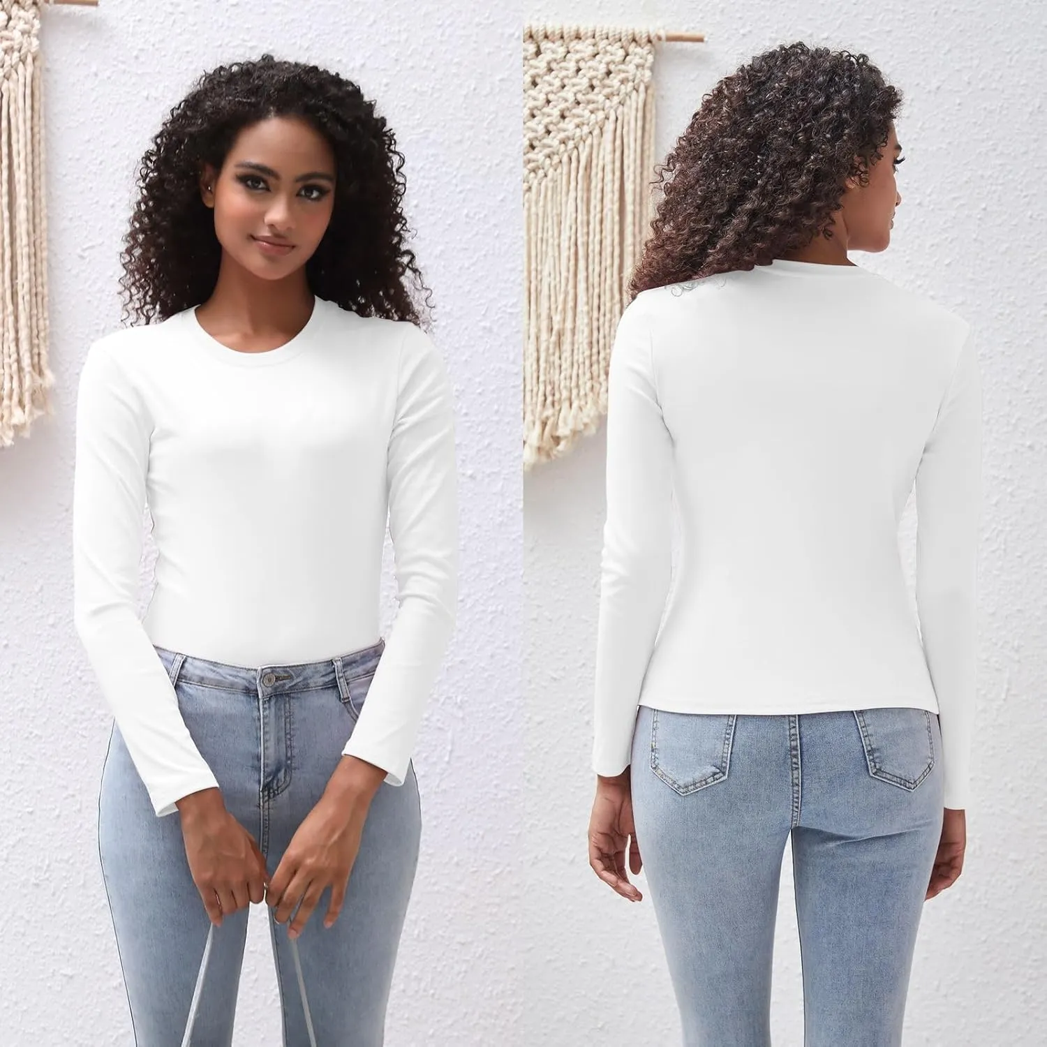 Cotton Long Sleeve Tee Shirts for Women Slim Fit Tshirts Basic Tops Tight Crewneck Layering Undershirts