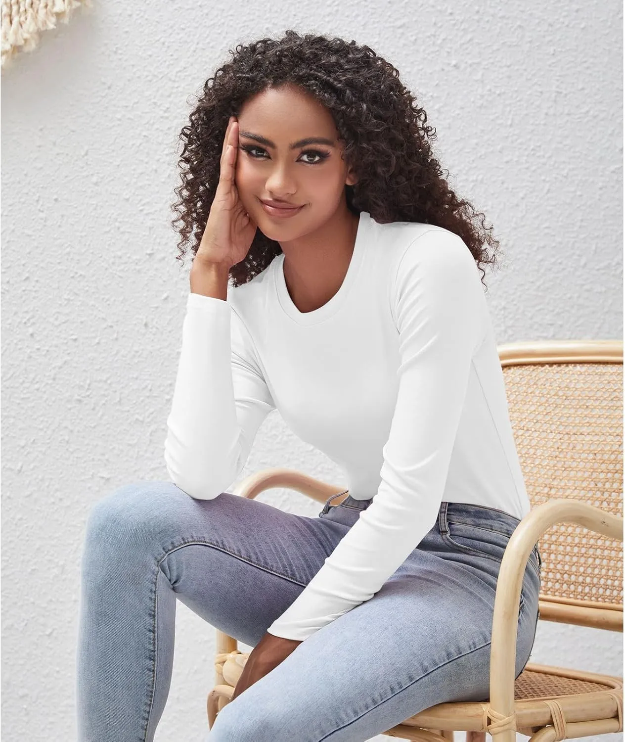 Cotton Long Sleeve Tee Shirts for Women Slim Fit Tshirts Basic Tops Tight Crewneck Layering Undershirts
