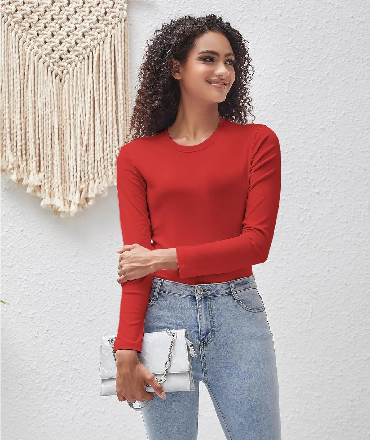 Cotton Long Sleeve Tee Shirts for Women Slim Fit Tshirts Basic Tops Tight Crewneck Layering Undershirts